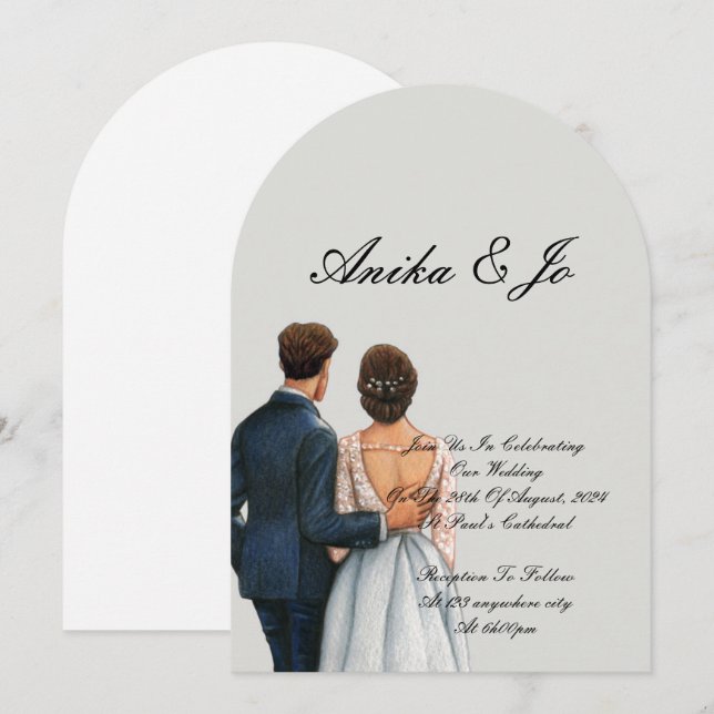 Convite bride and groom modern wedding  (Frente/Verso)