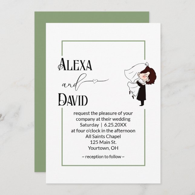 Convite Bride and Groom with Sage Green Border (Frente/Verso)