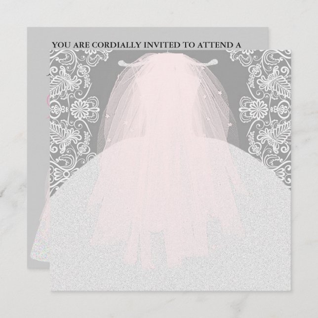 Convite BRIDE CO Algo Rosa Aqui Vem A Noiva Festa (Frente/Verso)