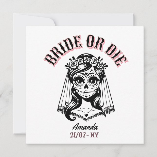 Convite bride or die bachelorette gothic (Frente)