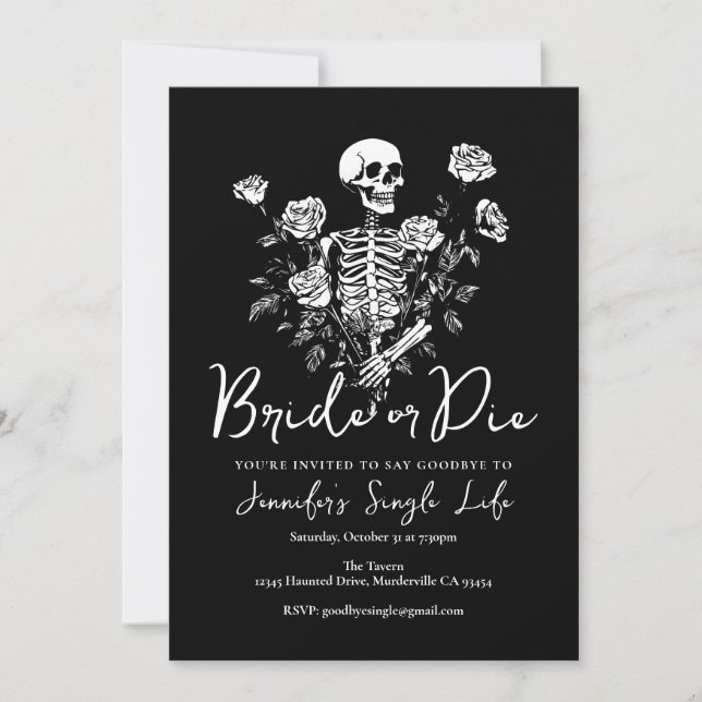 Convite Bride or Die Floral Skeleton Bachelorette Party (Frente)