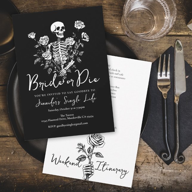 Convite Bride or Die Floral Skeleton Bachelorette Weekend (Criador carregado)
