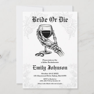 Convite Bride or Die Gothic Skeleton Bachelorette Party