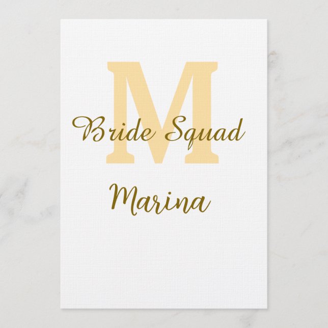Convite Bride squad monogram golden bridal shower simple  (Frente)