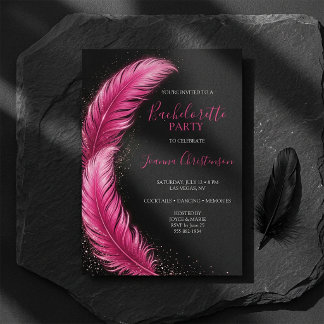 Convite Bride-to-Be Pink Feather Glam Bachelorette Party