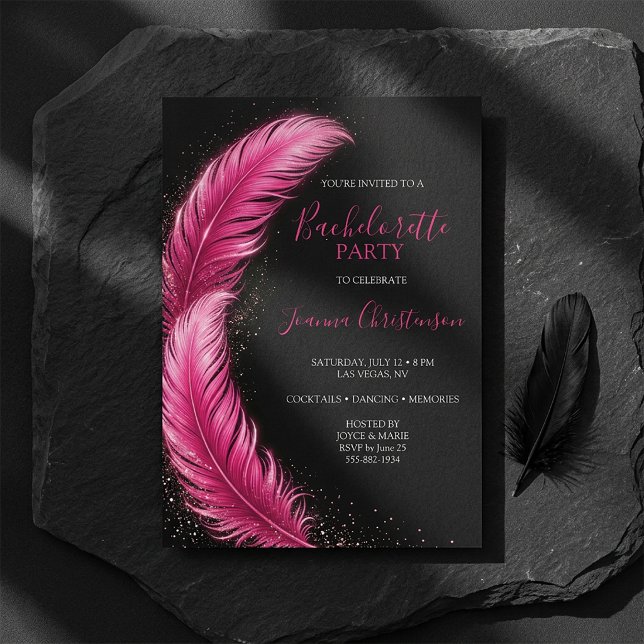 Convite Bride-to-Be Pink Feather Glam Bachelorette Party (Bride-to-Be Pink Feather Glam Bachelorette Party Invitation
)