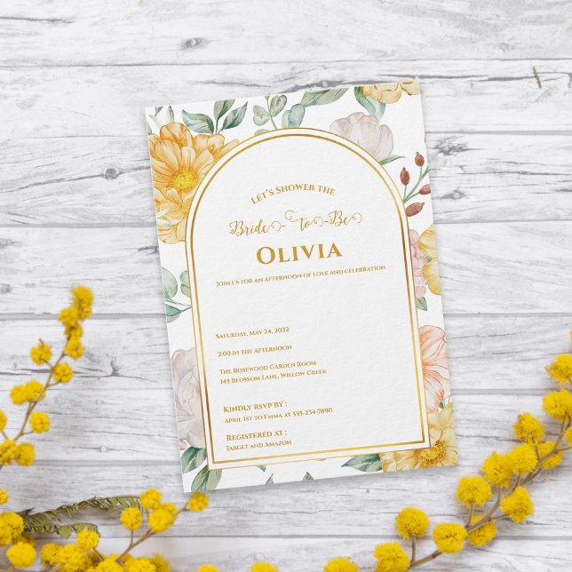 Convite Bride-to-Be Yellow Floral Arch Bridal Shower (Bride-to-Be Yellow Floral Arch Bridal Shower Invitation)