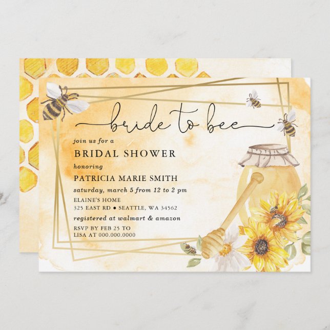 Convite Bride To Bee Honeybee Floral Bridal Shower (Frente/Verso)