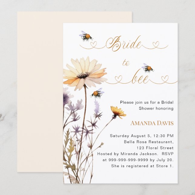 Convite Bride to bee wildflower ivory garden bridal shower (Frente/Verso)