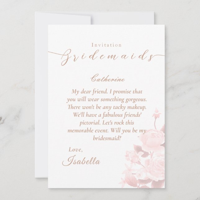 Convite Bridemaids de Rosa Chic Elegante (Frente)