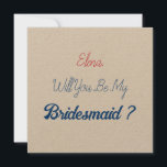 Convite Bridesmaid 2024 Red Blue Proposta Kraft<br><div class="desc">Cartão simples e legal de madrinha! Você pode mudar o texto e mudar as cores também!</div>