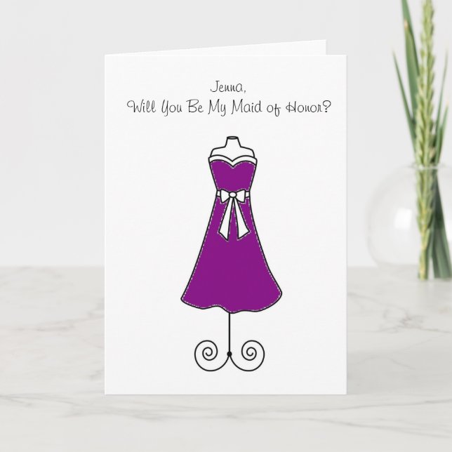 Convite Bridesmaid Card in with EggPlant Dress (Frente)