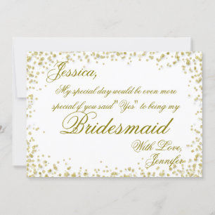 Convite Bridesmaid Confetti Dourado Elegante