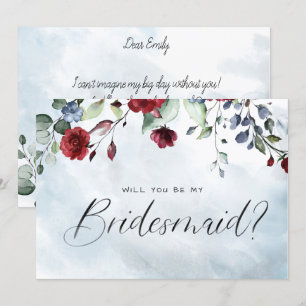 Convite Bridesmaid de Script de Aquarela Floral Azul