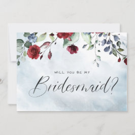 Convite Bridesmaid de Script Floral de Aquarela Azul