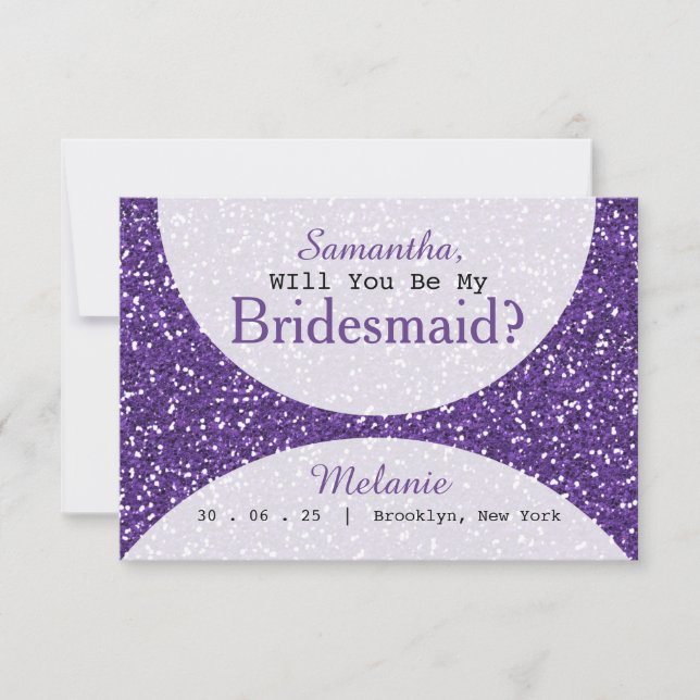 Convite Bridesmaid do Partido Bridal da Glitter Roxo (Frente)