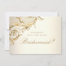 Convite Bridesmaid do Script Floral Dourado do Damasco Vin