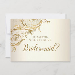 Convite Bridesmaid do Script Floral Dourado Elegante