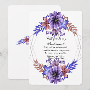 Convite Bridesmaid Floral Com Cor De Água Púrpura E Azul