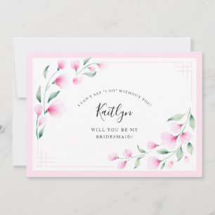 Convite Bridesmaid Floral de Cor D'Água Rosa Elegante