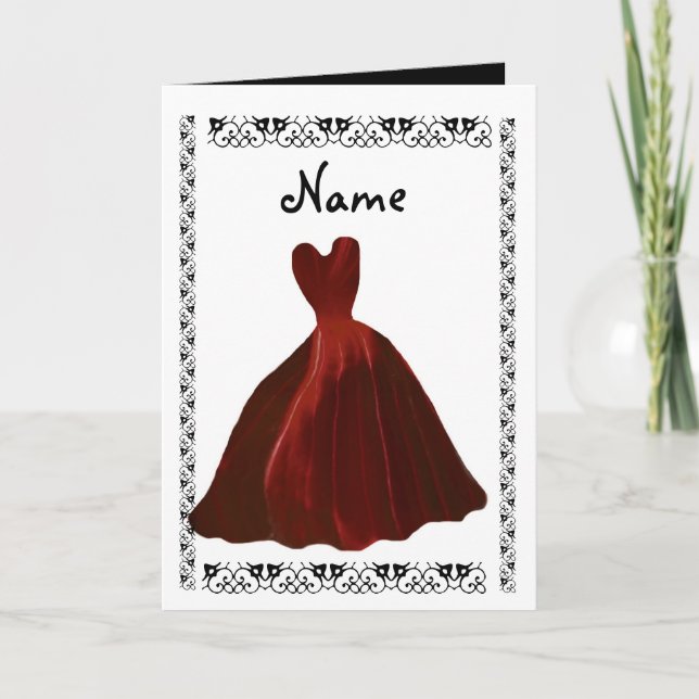 Convite BRIDESMAID Invitation - MAROON Leaf Gown (Frente)
