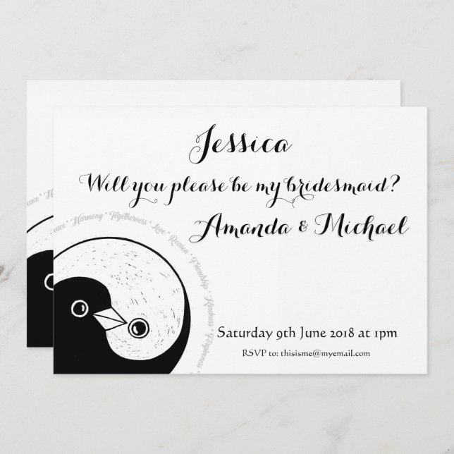 Convite BRIDESMAID INVITE as unidades b/w personalizáveis (Frente/Verso)