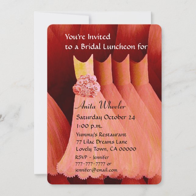 Convite Bridesmaid Luncheon ou Brunch Salmon Dresses V01F (Frente)