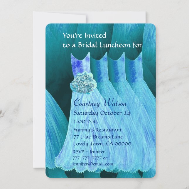 Convite Bridesmaid Luncheon ou Brunch Turquoise Blue V02A (Frente)
