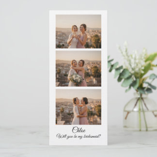 Convite Bridesmaid Photo Strip 3 Photo Proposal Card