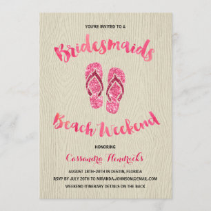 Convite Bridesmaids Beach Weend com brilho rosa
