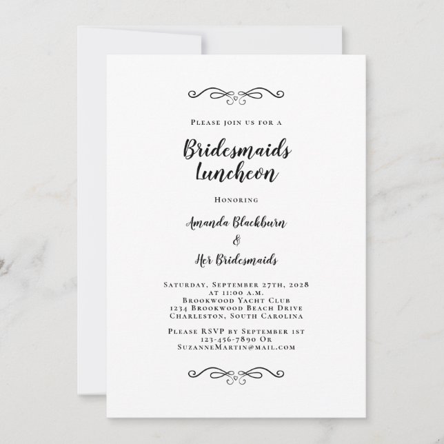 Convite Bridesmaids Bridal Elegante Preto e Branco (Frente)