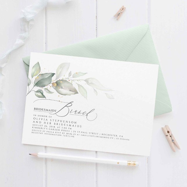 Convite Bridesmaids Brunch Dreamy Greenery Chá de panela (Greenery Bridesmaid's Brunch Bridal Shower Invitations)