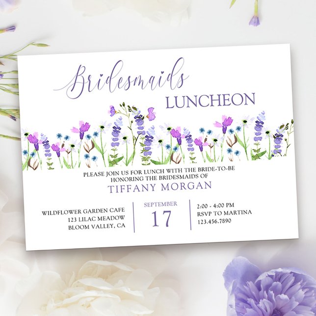 Convite Bridesmaids Lunchee Bonito Roxo (Bridal Shower Invitation from my Purple Wildflower Collection. )
