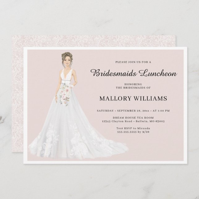 Convite Bridesmaids Luncheon Bridal Gown (Frente/Verso)