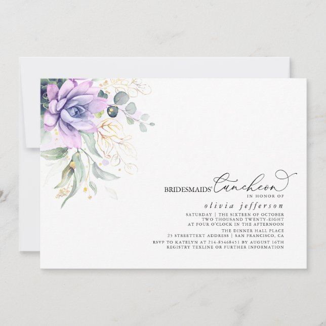 Convite Bridesmaids Luncheon Succult Chá de panela Invi (Frente)