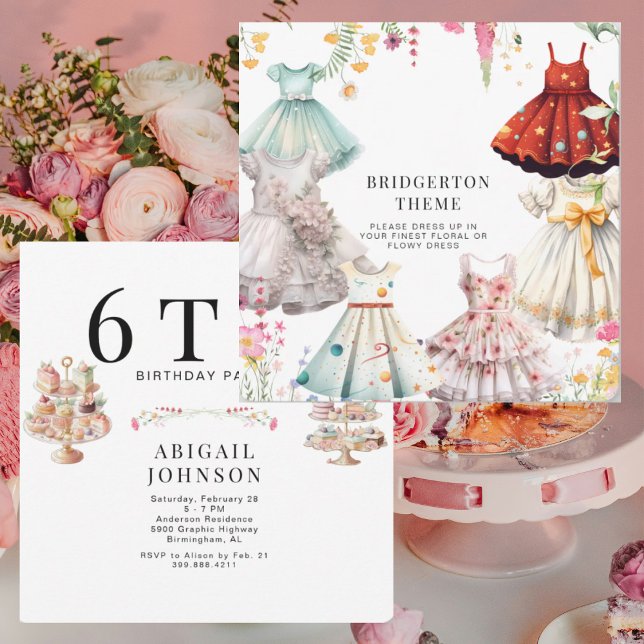 Convite Bridgerton Themed Girl Dress II Festa de aniversár (Criador carregado)