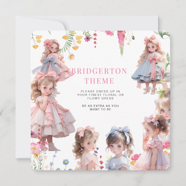 Convite Bridgerton Themed Girl Vress Festa de aniversário (Frente)