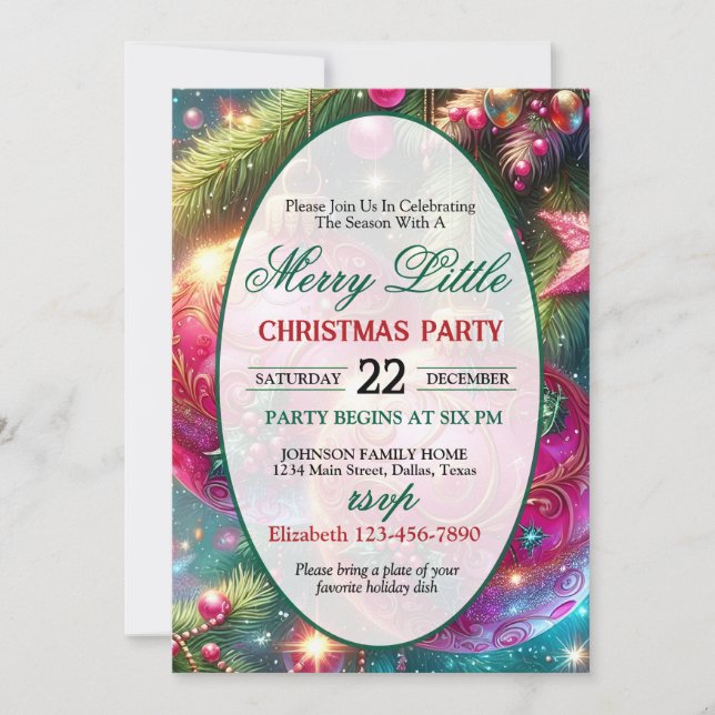 Convite Bright and Colorful Christmas Party Invitation (Frente)