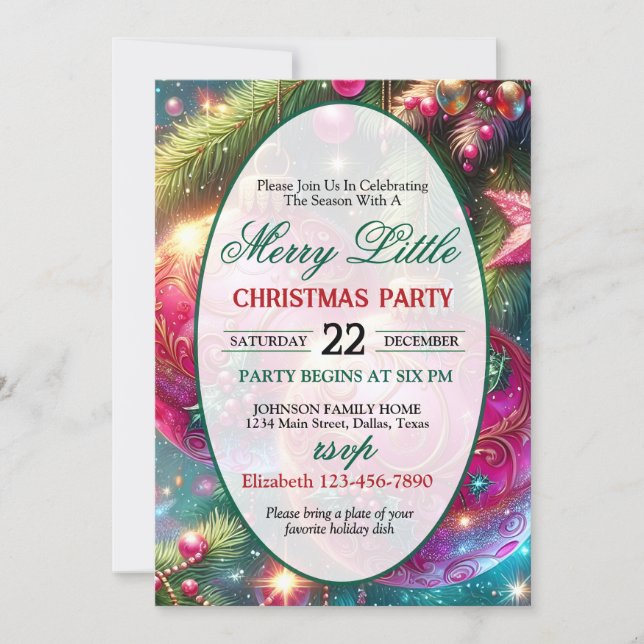 Convite Bright and Colorful Christmas Party Invitation (Frente)