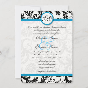 Convite Bright Aqua Damask Swirls Casamento