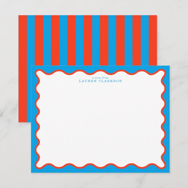 Convite Bright Aqua & Tangerine Wavy Note Card (Frente/Verso)