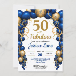Convite Bright Blue and Flat Gold Birthday Party