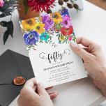 Convite Bright & Bold Florals 50º aniversário<br><div class="desc">Convites florais brilhantes e ousados de 50 anos que podem ser personalizados para qualquer idade. Design apresenta letras de escrita de caligrafia,  flores pintadas manualmente de aquarela com folhagem verde e um clássico modelo de aniversário elegante que é fácil de personalizar.</div>