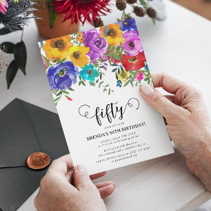 Convite Bright & Bold Florals 50º aniversário