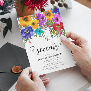 Convite Bright & Bold Florals 70 Aniversário