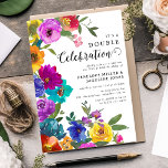 Convite Bright & Bold Florals Celebração Dupla Aniversário<br><div class="desc">Convite de Aniversário para Celebração Dupla. Design apresenta flores claras e arrojadas de aquarela com verde botânico. convites para aniversário. O clássico modelo de aniversário elegante é fácil de personalizar e é perfeito para qualquer festa de aniversário comum de idade ou marco!</div>