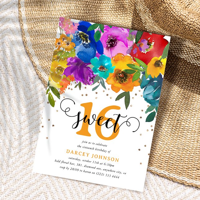 Convite Bright & Bold Florals Doce Dezesseis e Dezesseis 1 (Criador carregado)