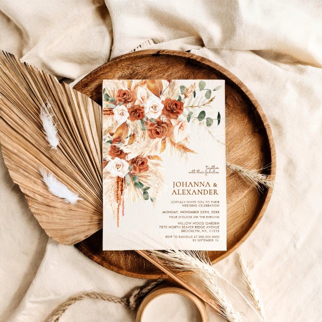 Convite Bright Bold Terracotta Bohemian Photo Wedding  (Criador carregado)