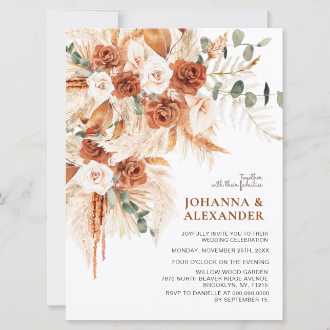 Convite Bright Bold Terracotta Boho  Wedding  (Frente)