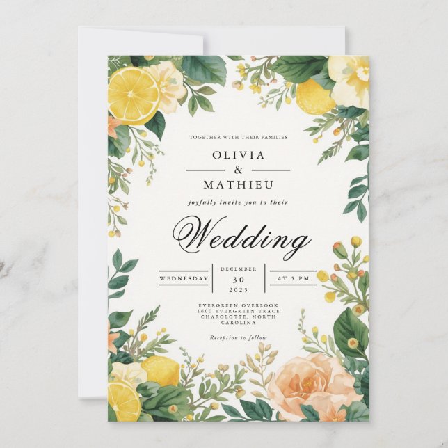 Convite Bright Citrus Floral Wedding (Frente)